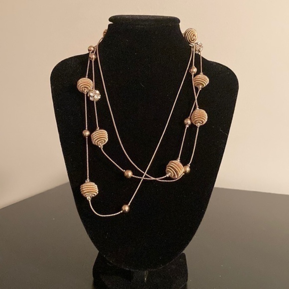 Golden and rhinestone long necklace. Folded three times in photo!!